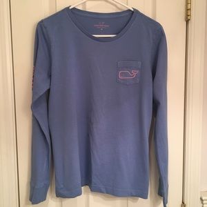 Vineyard Vines Long Sleeve Blue and Pink Tee